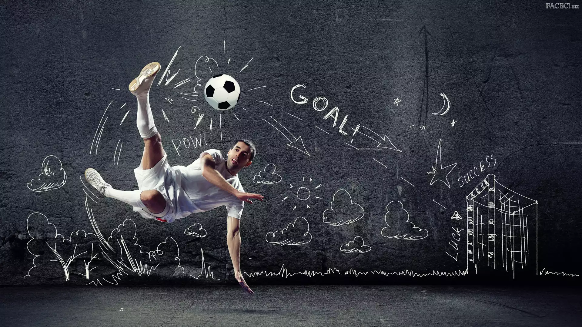Rysunek, Ściana, Piłkarz, Piłka nożna, Piłka